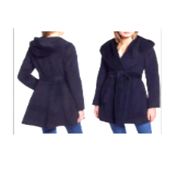 Trina Turk Sheared Wool Blend Shawl Collar Coat - Navy - Picture 1 of 5